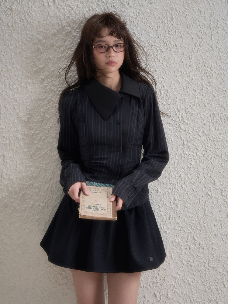 Off-Center Button Detachable Bow Shirt - CHINASQUAD