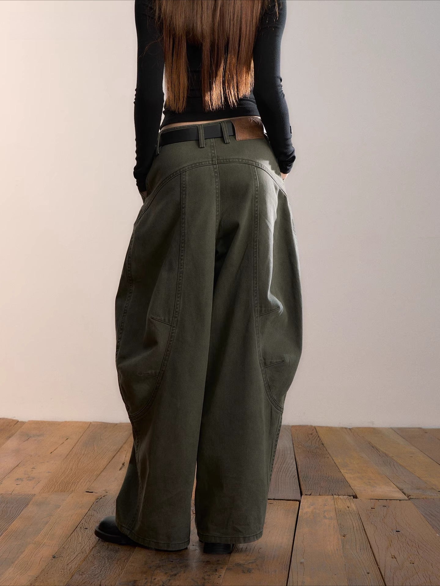 Army Green Relaxed Wide-Leg Pants