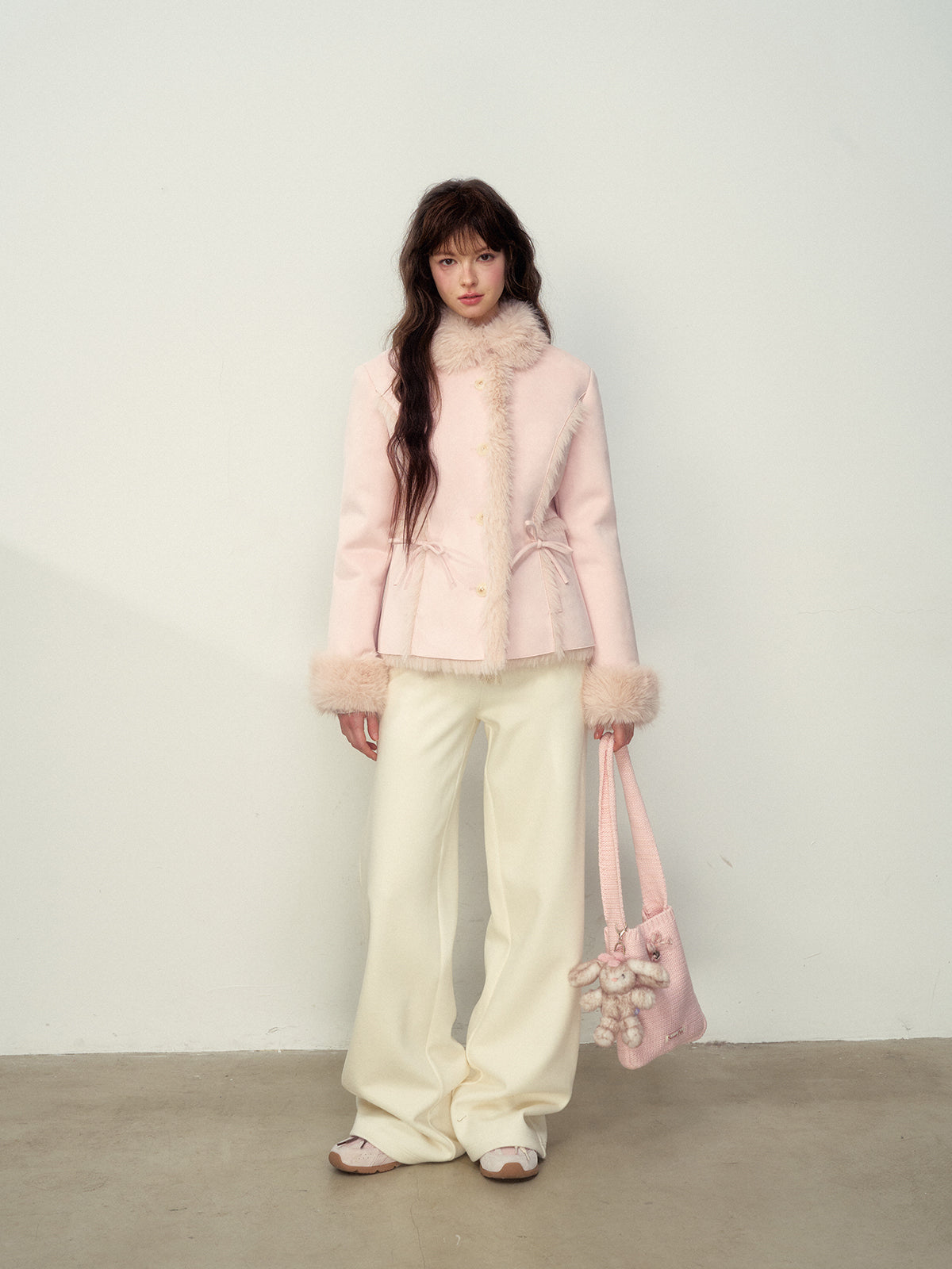 Khaki & Pink Shearling Coat - CHINASQUAD