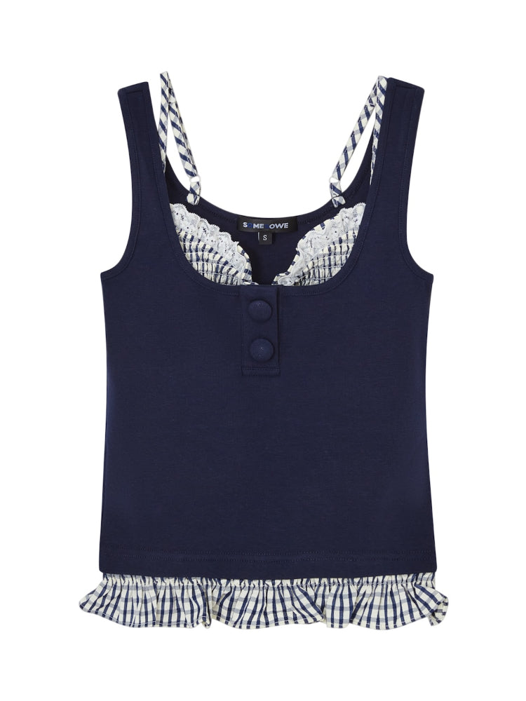 Plaid Halter Fake Two-Piece Inner Vest - CHINASQUAD