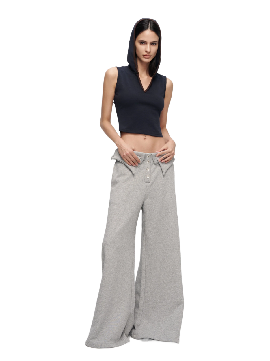 Double-Layer Collar Wide-Leg Pants In Gray