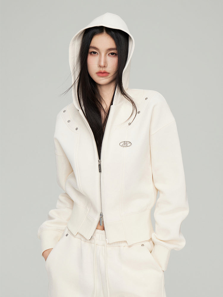 Black & White Zipper Casual Hoodie Set - CHINASQUAD