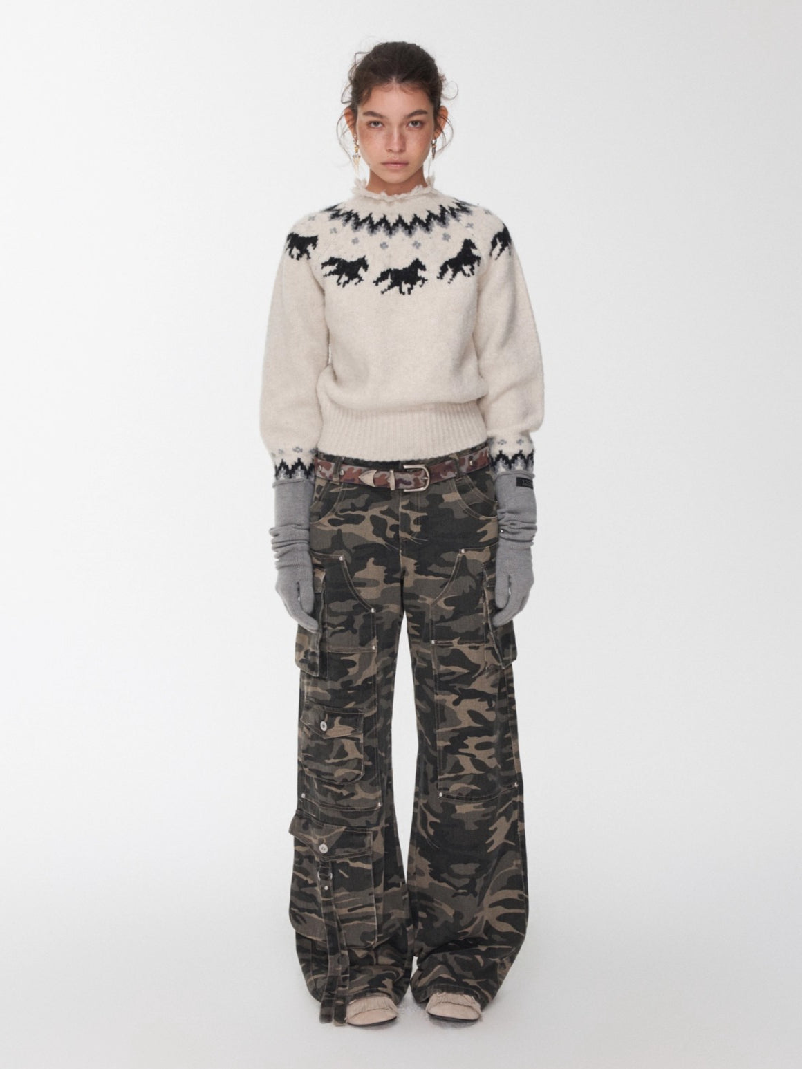 Fair Isle Pony Jacquard Chunky Knit Sweater