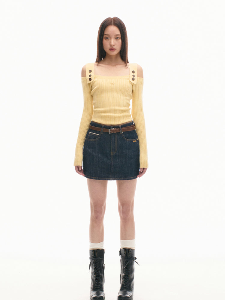 Casual Off-Shoulder Slim-Fit Wool Long-Sleeve Top - CHINASQUAD