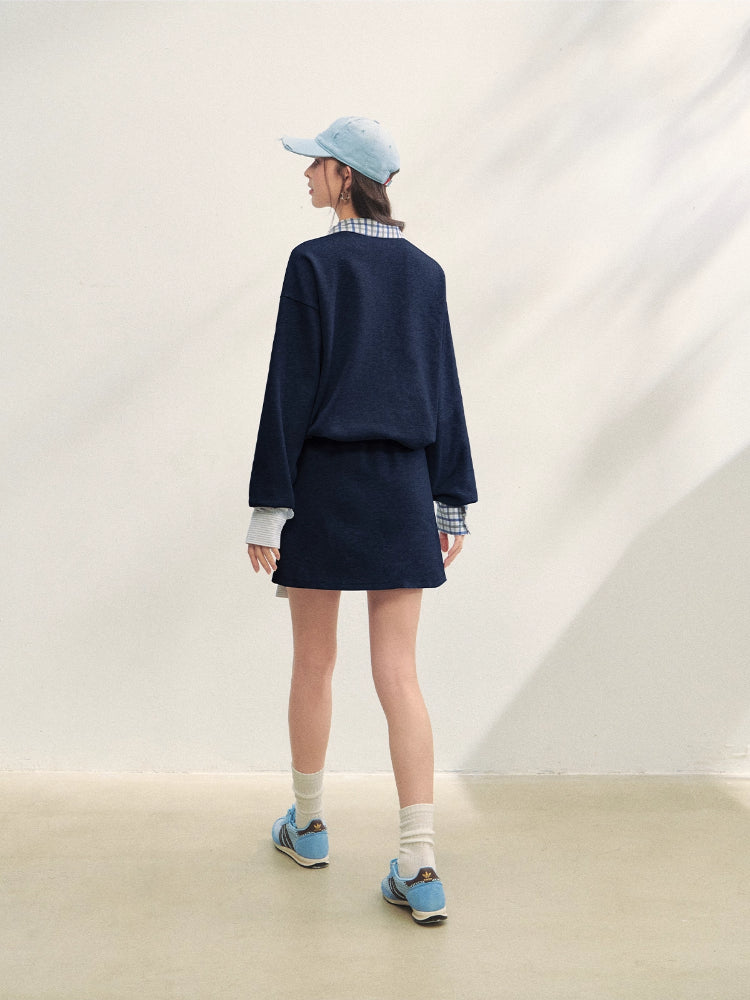 Fake Two-Piece Checkered Shirt Panel Sweatshirt - CHINASQUAD