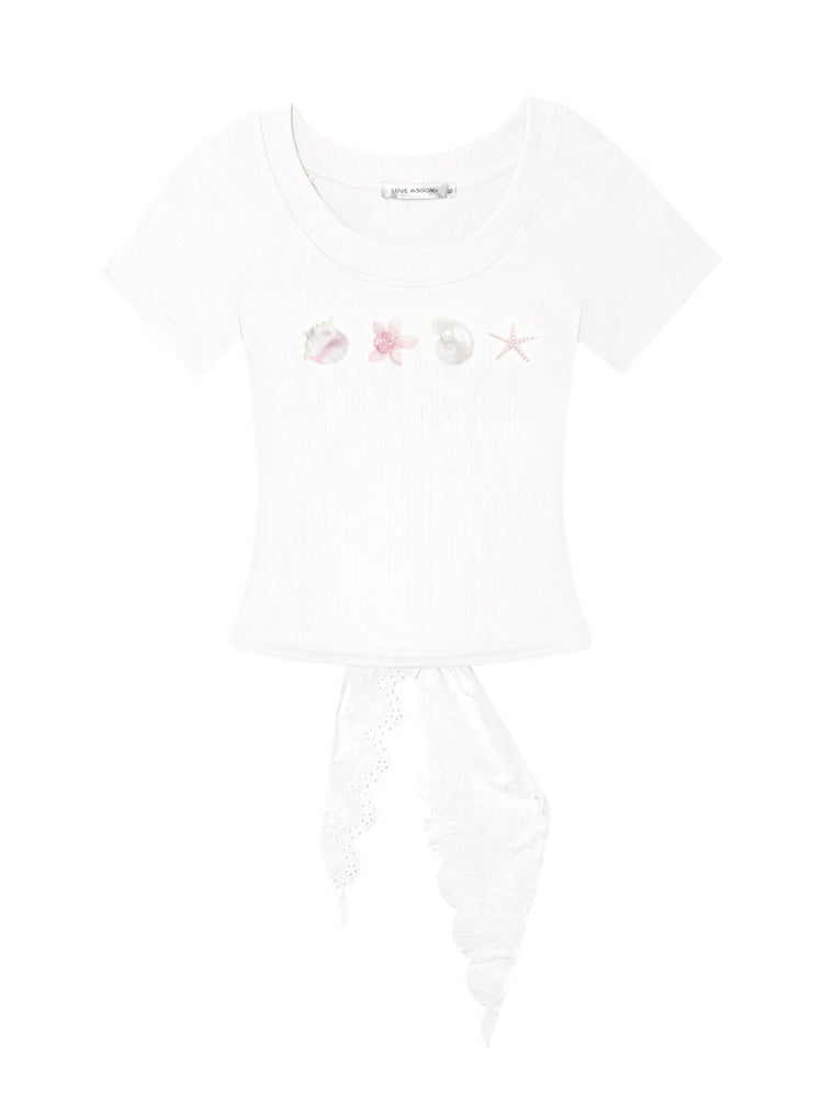 Crew Neck Printed Backless Embroidered T-Shirt - CHINASQUAD