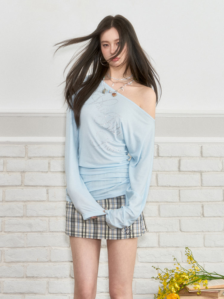 One-Shoulder Rhinestone T-shirt & Tank Top Set - CHINASQUAD