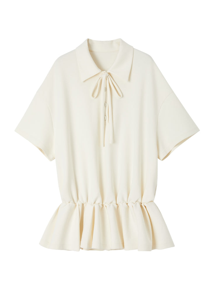 Bowknot Pleated Short-sleeved Dress - CHINASQUAD