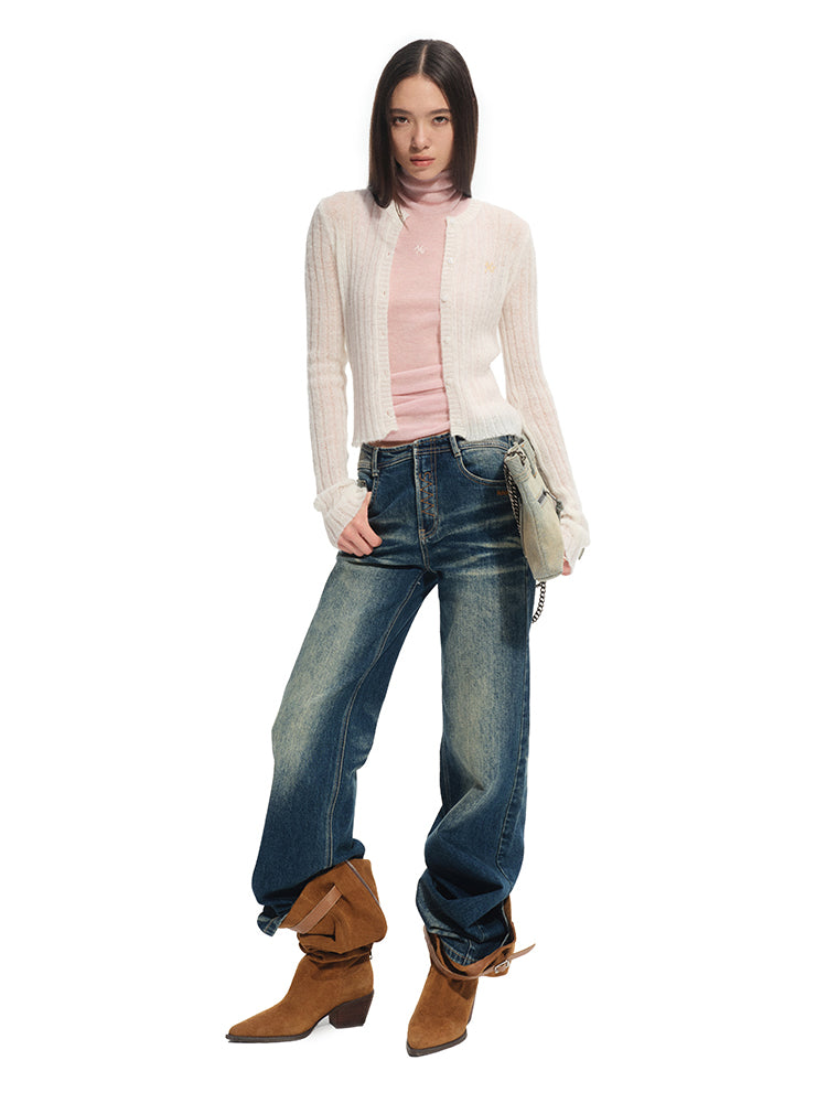 Alpaca Mohair Slim Fit Hollow-out Knit Blouse - CHINASQUAD