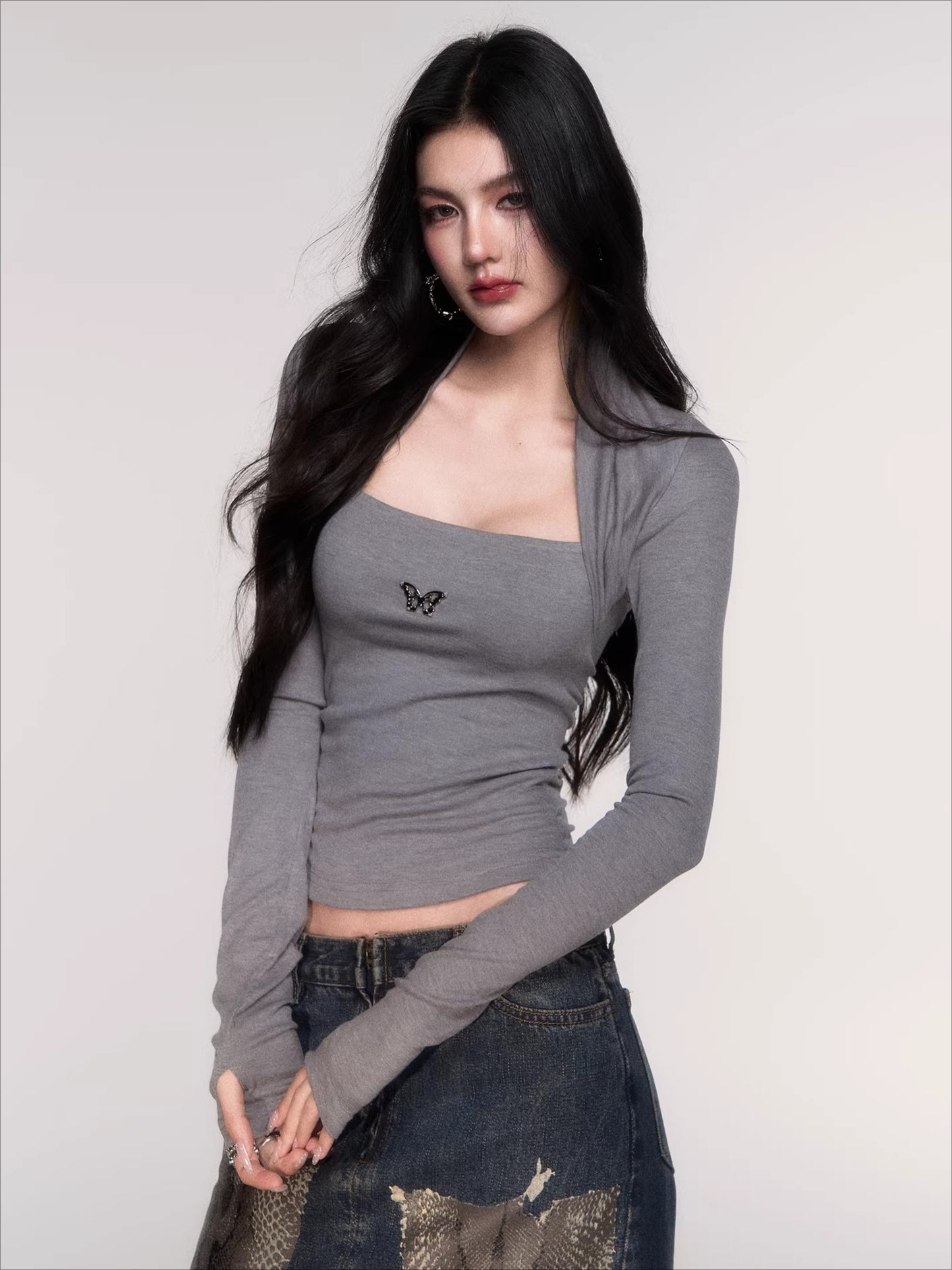 Sleeve-Detail Slim-Fit Knit Crewneck