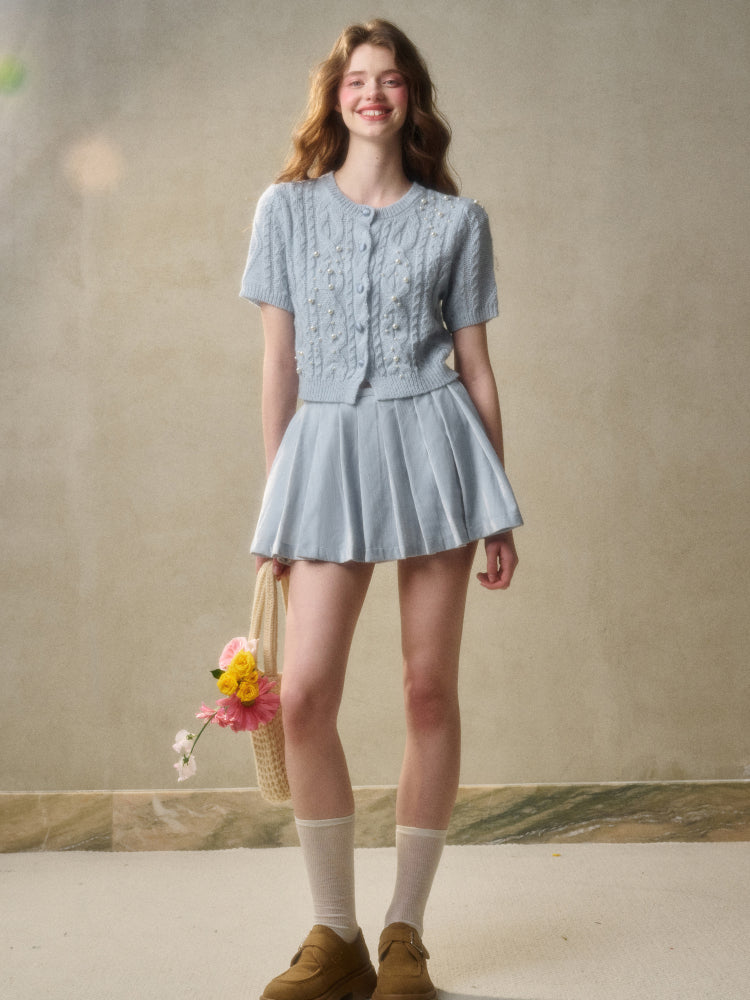 Velvet Floral Pleated Skirt - CHINASQUAD