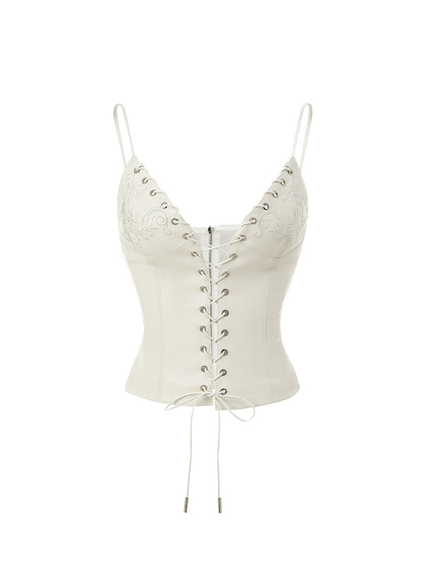 Black & White Hollow-out Lace-up Camisole - CHINASQUAD