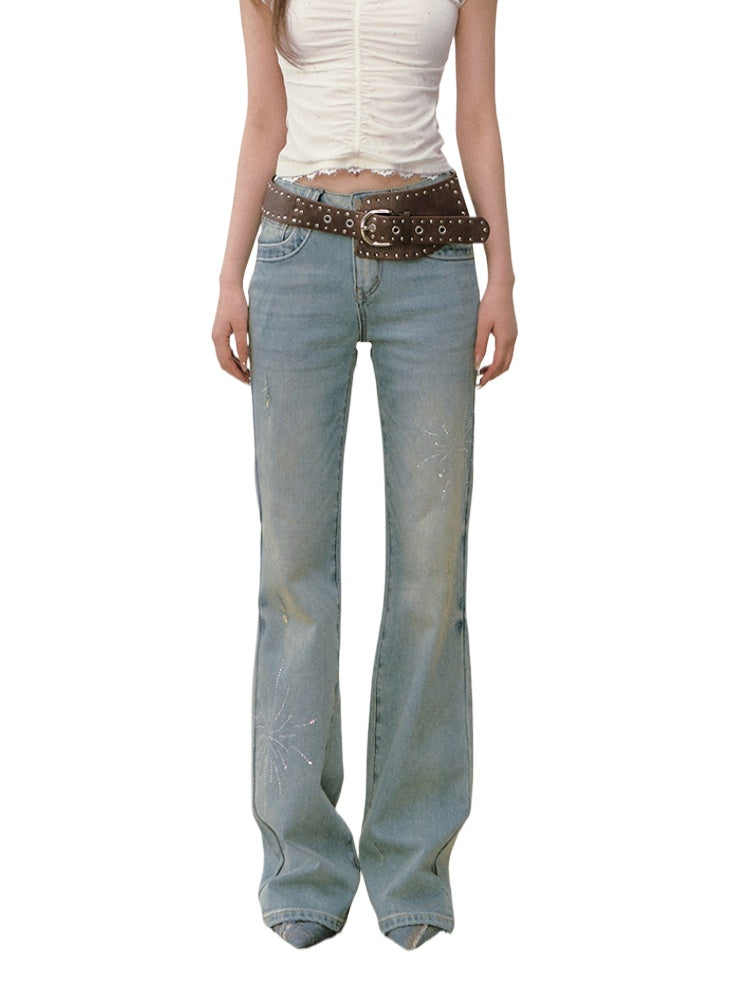 Rhinestone Firework Straight - Micro Flare Jeans - CHINASQUAD