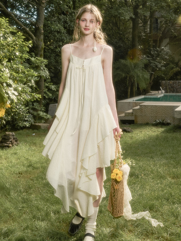 Washed Cotton Irregular Design Slip Dress - CHINASQUAD