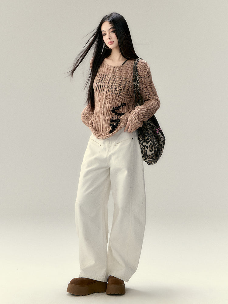 Hollow Knit Letter Sweater - CHINASQUAD