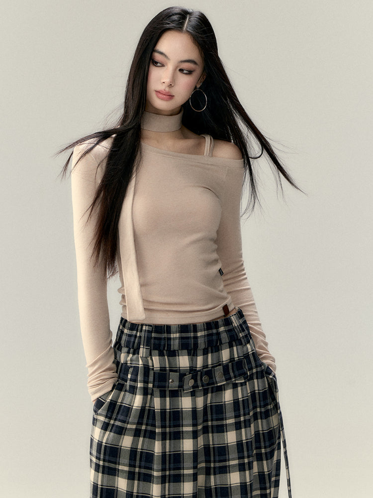 Pleated Belted Plaid Casual Pants - CHINASQUAD