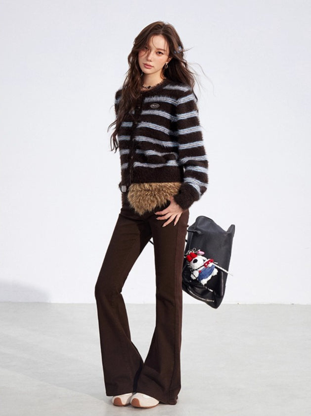 Striped Mink Velvet Knit Sweater