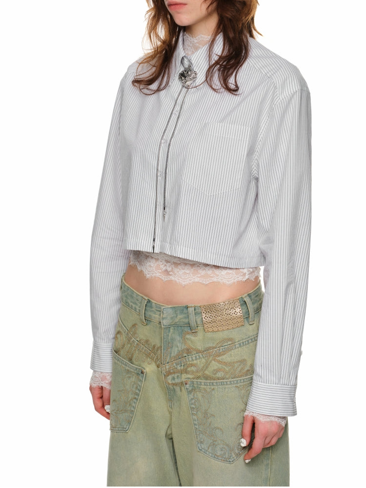 White Loose Crop Shirt - CHINASQUAD