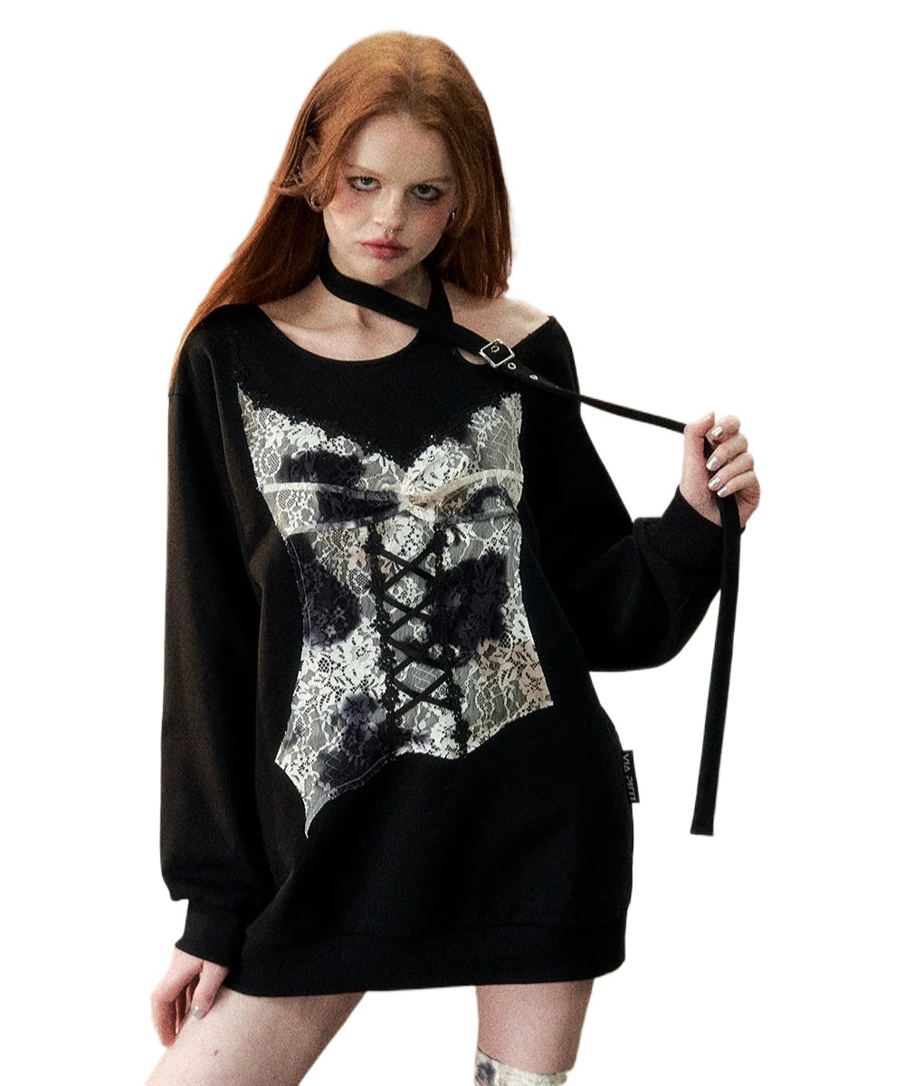Off-white & Black Lace Spliced T-shirt - CHINASQUAD