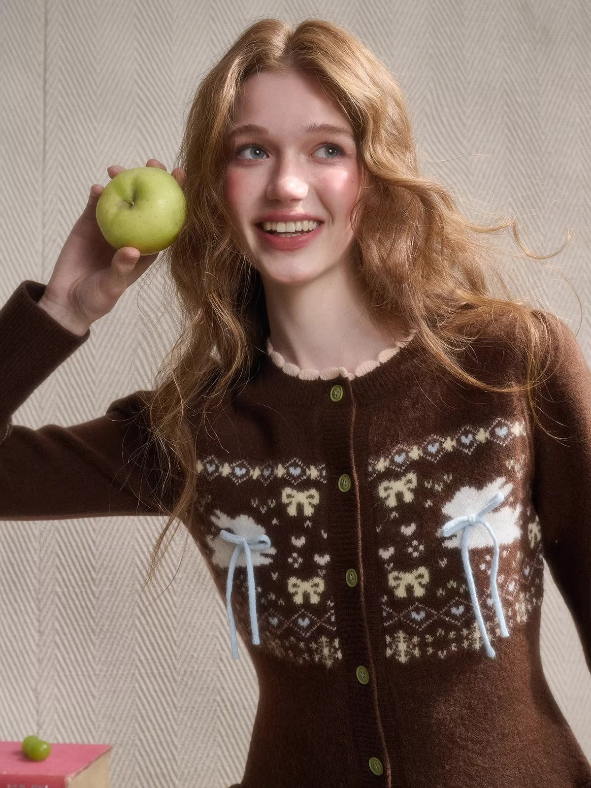 Fair Isle Knit Cardigan & Polka Dot Skirt Set