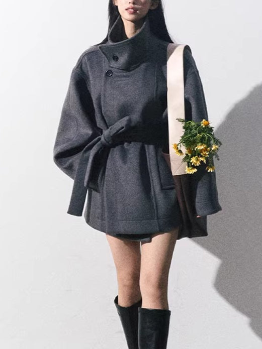 Heavyweight Wool Stand-Collar Short Coat