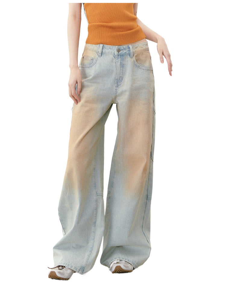 Washed and Distressed Color Block Denim Pants - CHINASQUAD