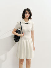 Contrast Collar Knit Pleated Dress - CHINASQUAD