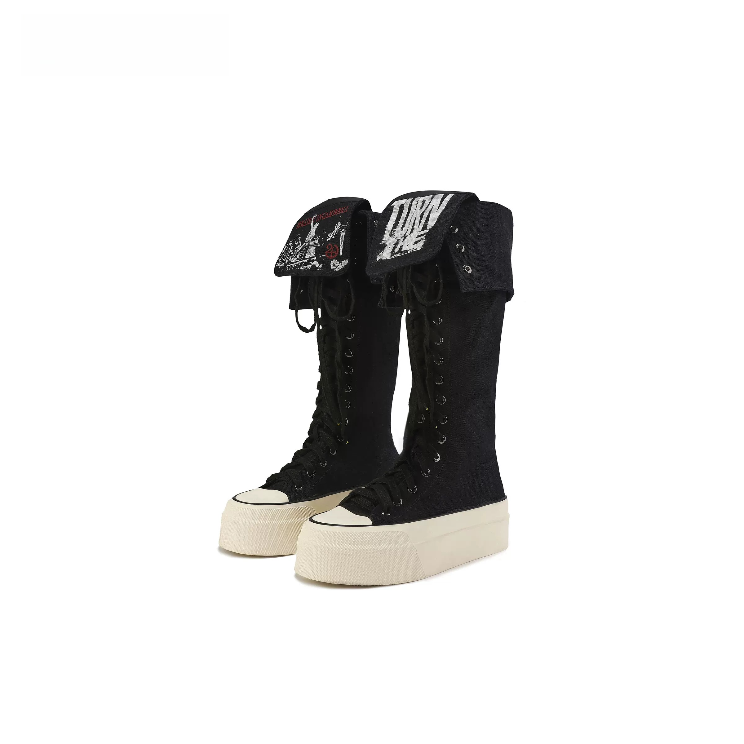 Reversible Tongue Graphic Canvas Boots