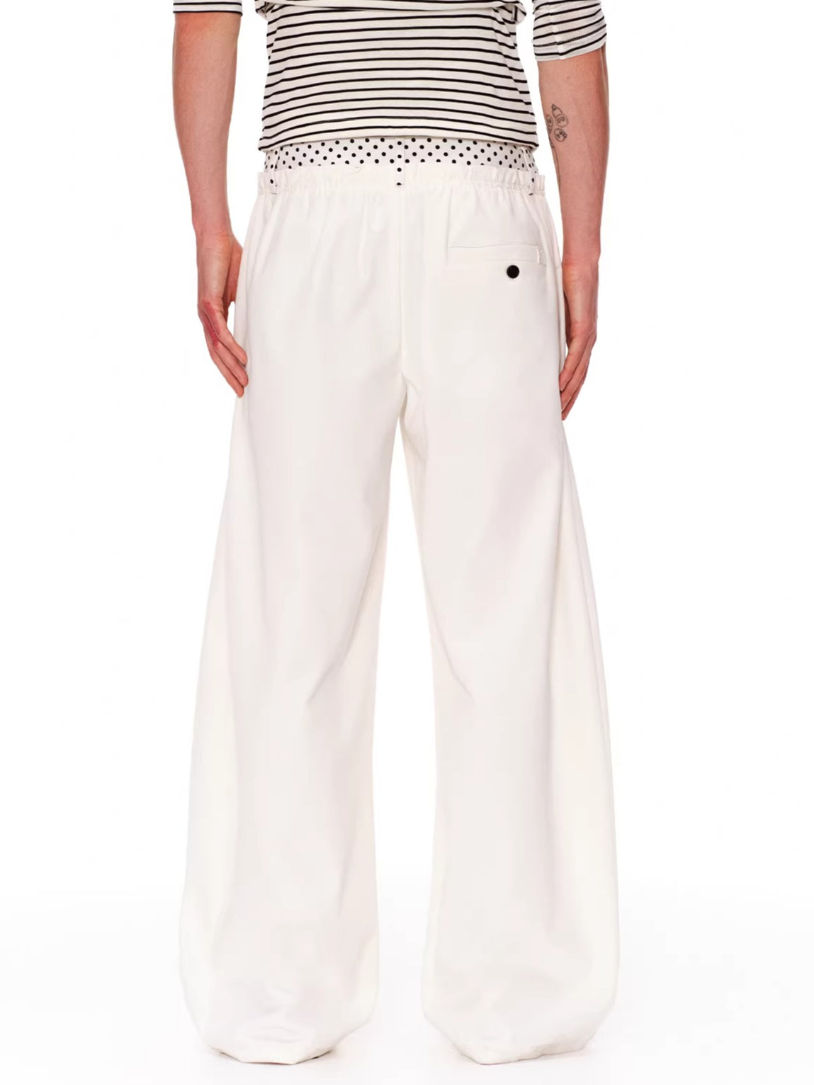 Double-Waist Polka Dot Wide-Leg Trousers