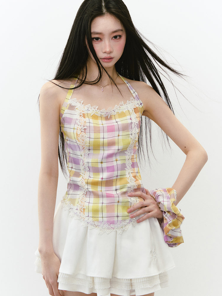 Lace Splicing Halter Neck Top