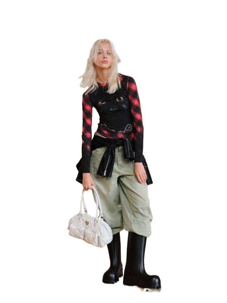 Cat Print Long-Sleeve Crewneck T-Shirt - CHINASQUAD