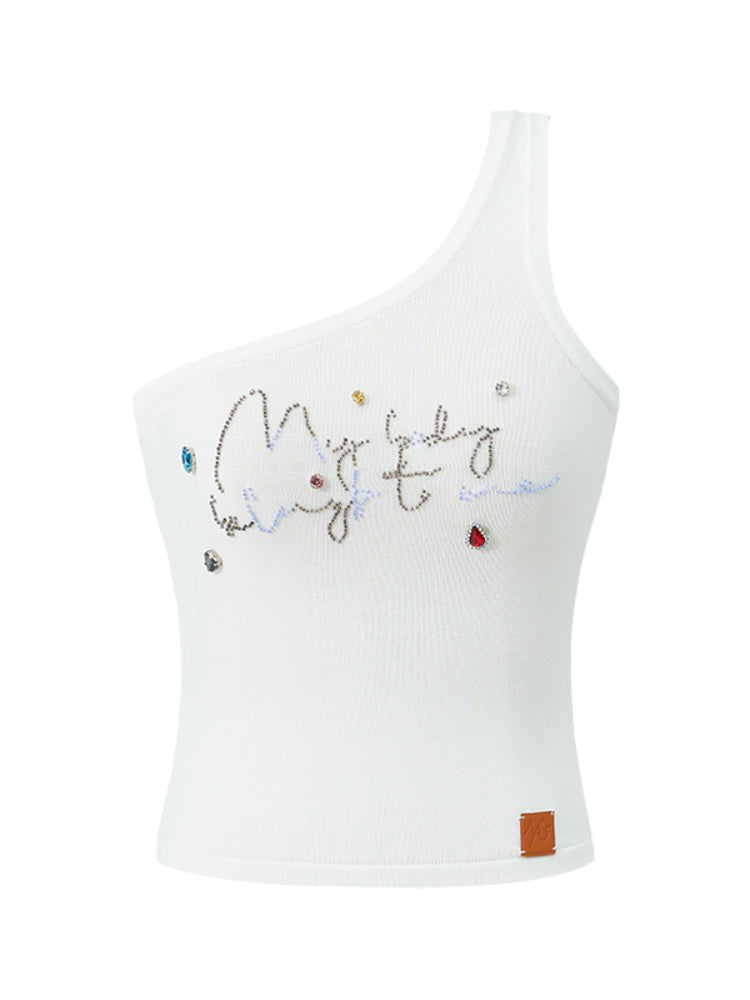 Off-Shoulder Handmade Color Rhinestone Knitted Cami - CHINASQUAD