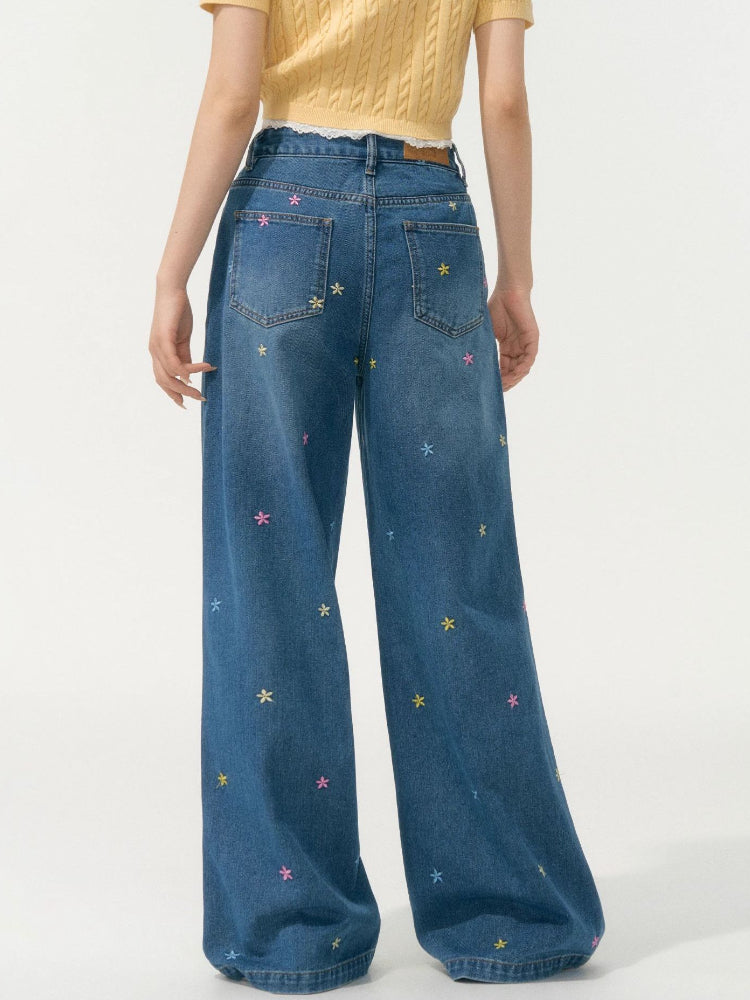 Embroidered High-Waisted Wide-Leg Pants - CHINASQUAD