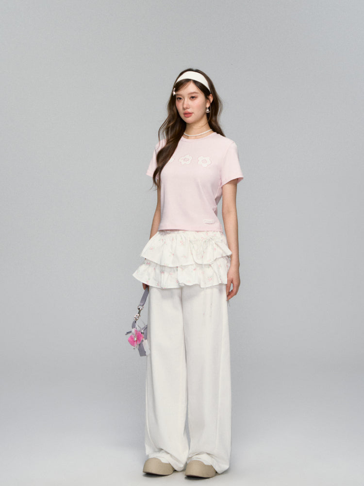 Floral Drawstring Pocket Multi-Layered Cake Skirt - CHINASQUAD