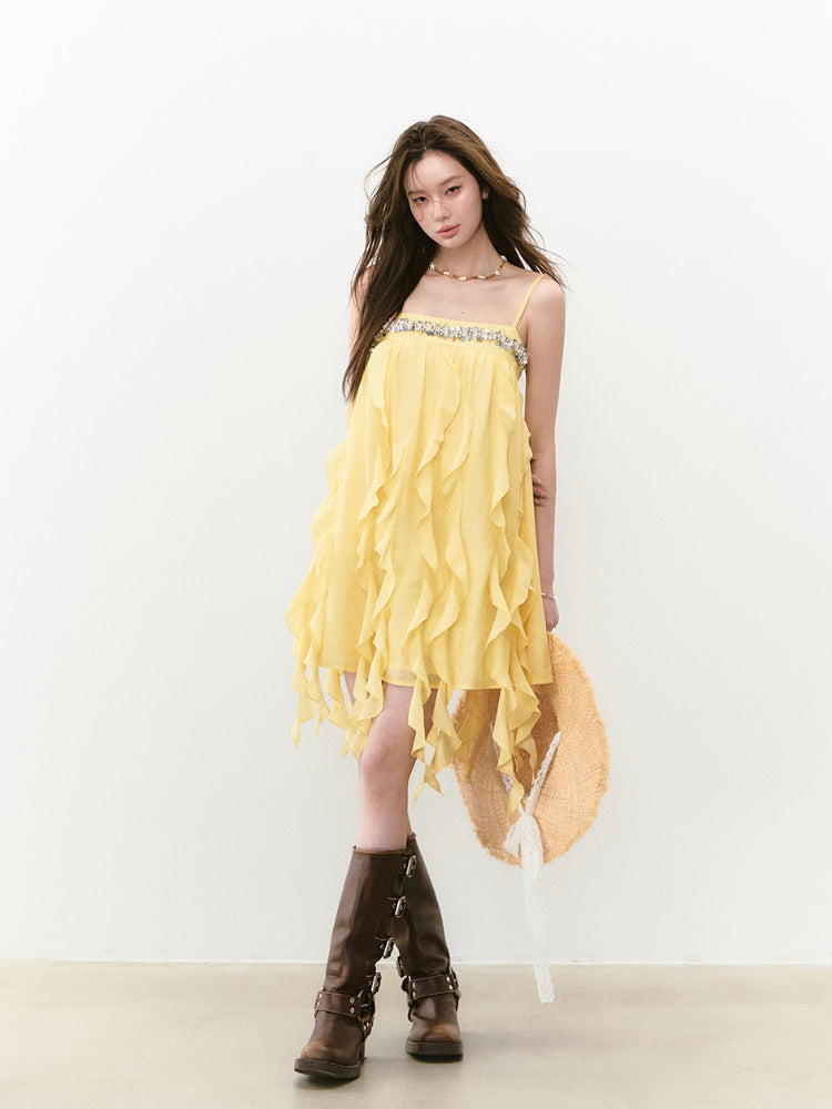 Beaded Flowing A-line Acetate Dress - CHINASQUAD