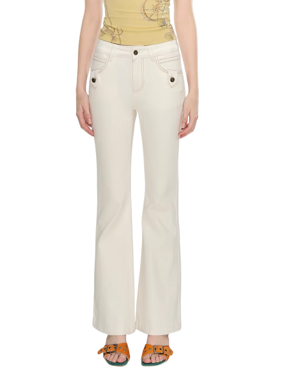 Slim Fit Bamboo-Texture Flared Denim Pants