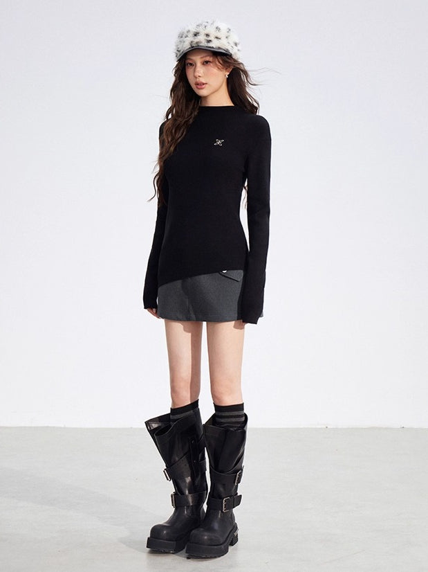 Asymmetric Ribbed Knit Turtleneck