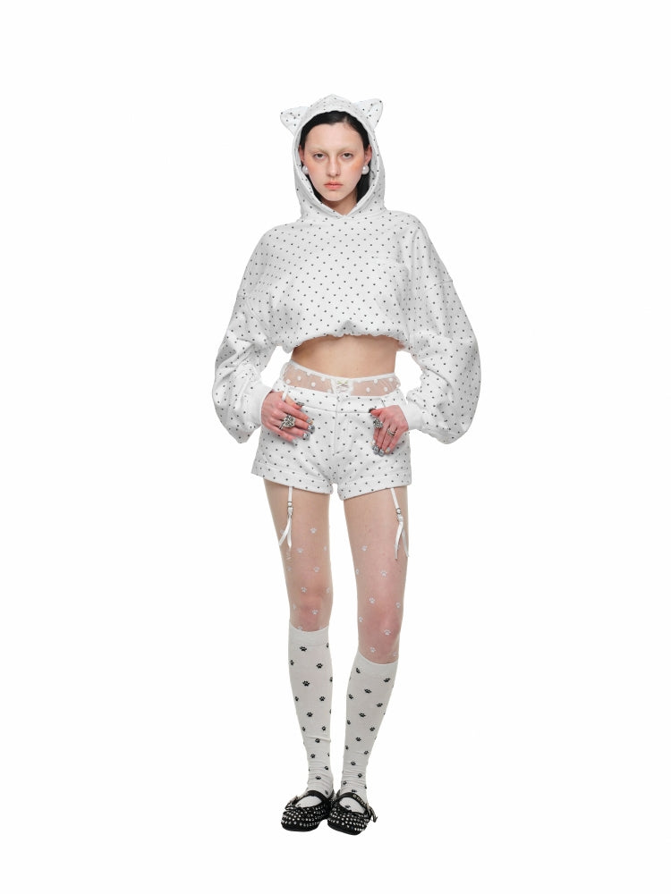Cat Paw Polka Dot Hooded Cardigan Set - CHINASQUAD