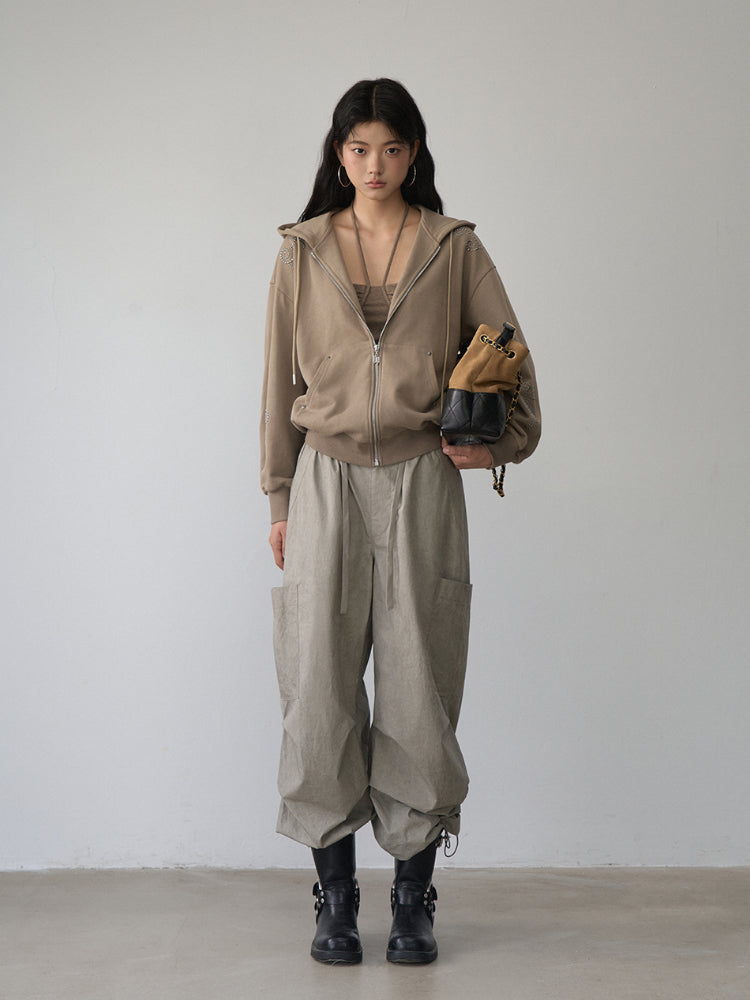 Gray 3D Pockets Wide-leg Pants - CHINASQUAD