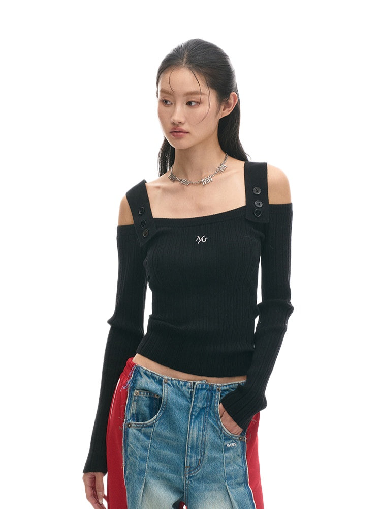 Casual Off-Shoulder Slim-Fit Wool Long-Sleeve Top - CHINASQUAD