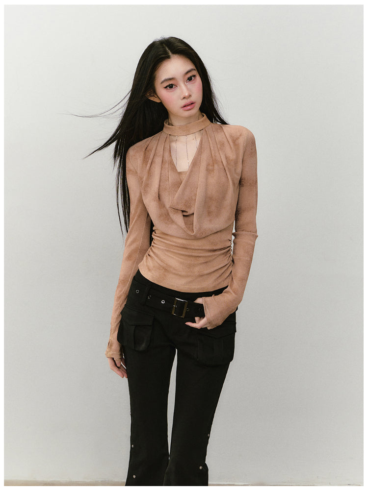 Chain Halter Draped Neck Fitted T-shirt - CHINASQUAD
