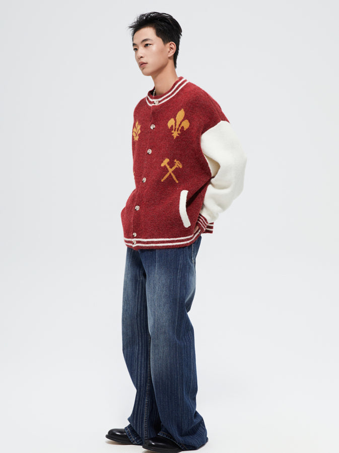 Vintage Crest Jacquard Knit Cardigan - CHINASQUAD