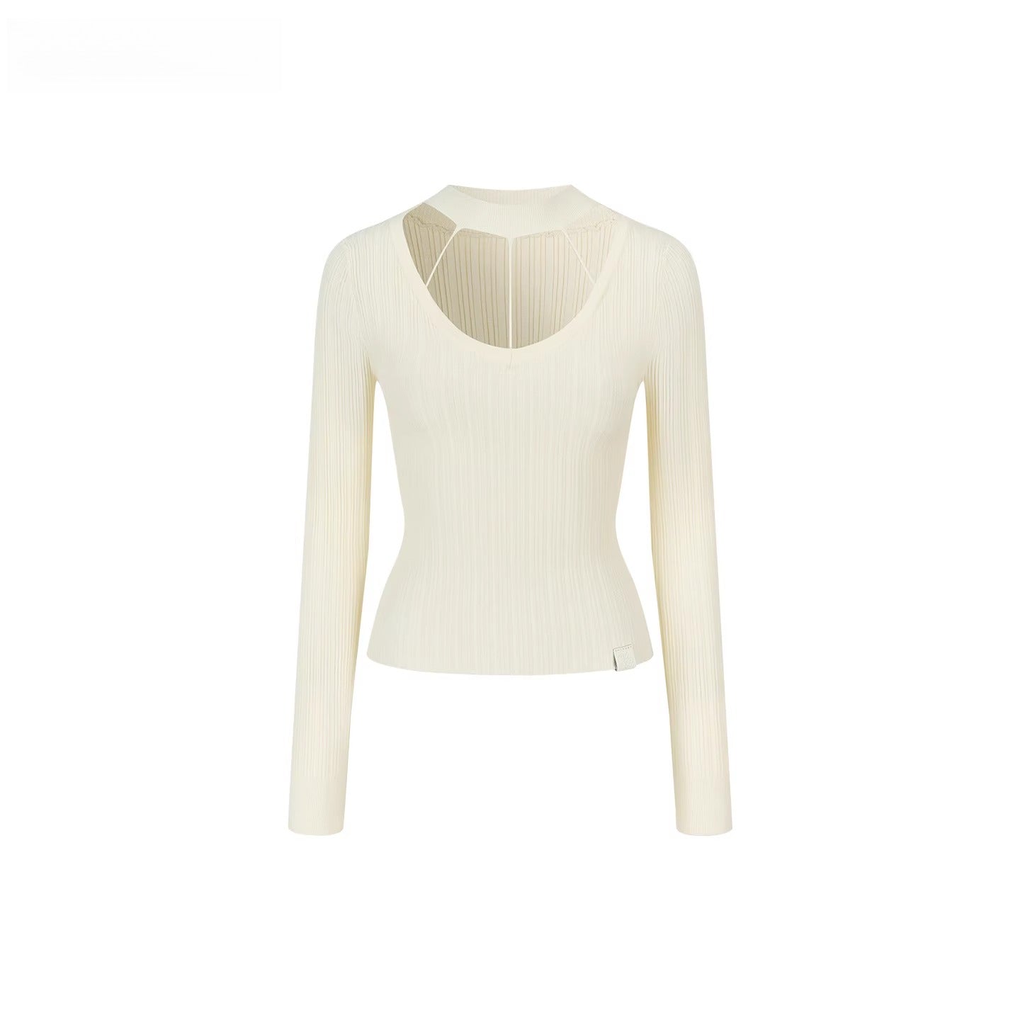 Choker Neck Slim-Fit Ribbed Knit Crewmeck