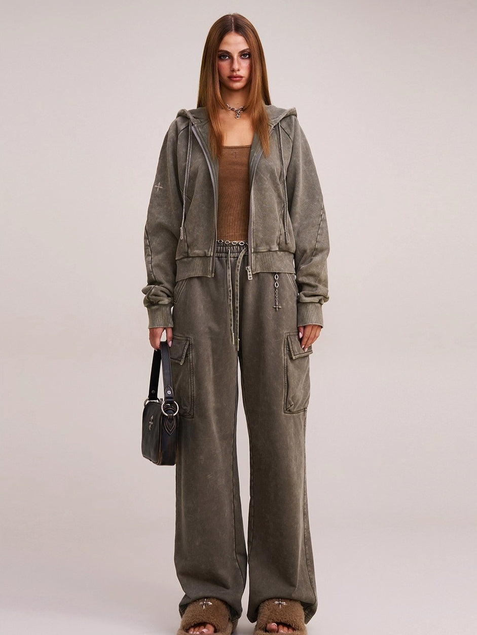 Wild Vintage Zip-up Cropped Hoodie