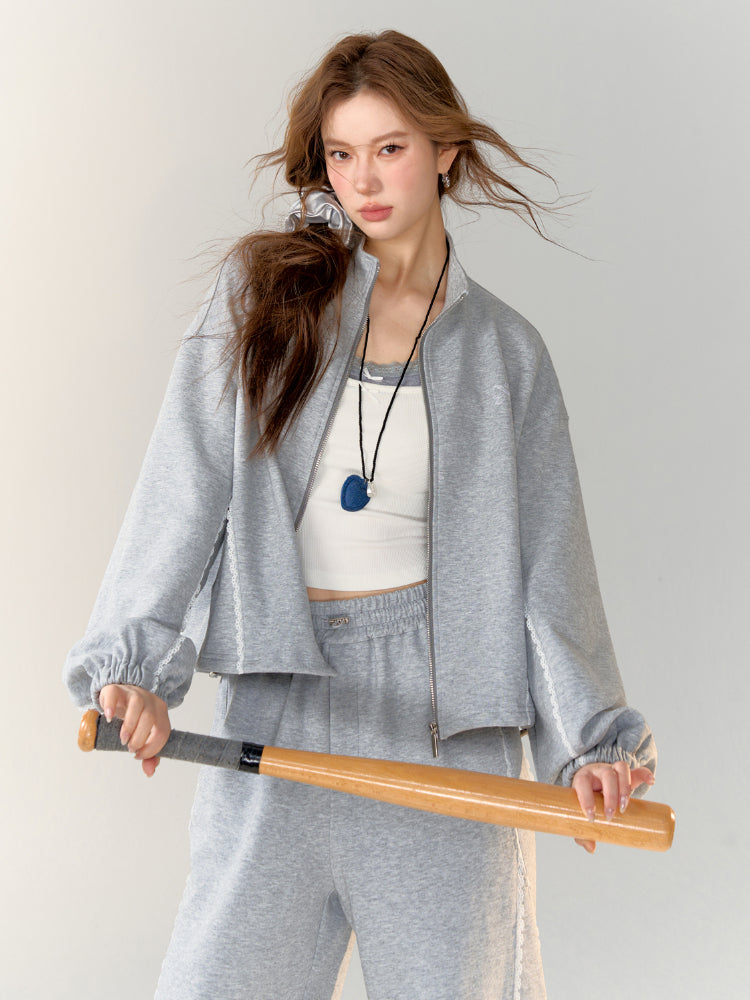 Lace-Trimmed Adjustable Cuffed Straight Leg Sweatpants - CHINASQUAD