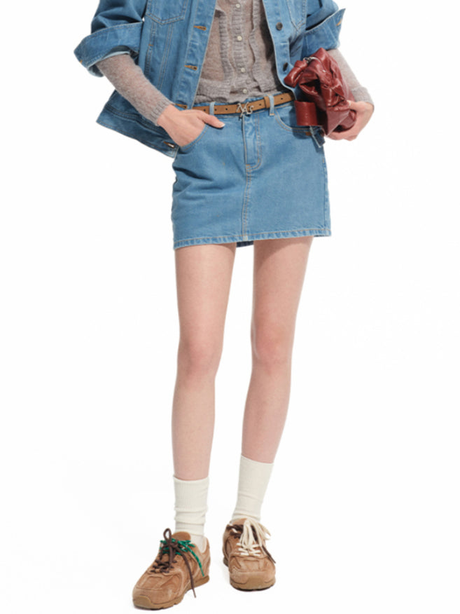 Denim Mid-rise Straight Pencil Skirt - CHINASQUAD