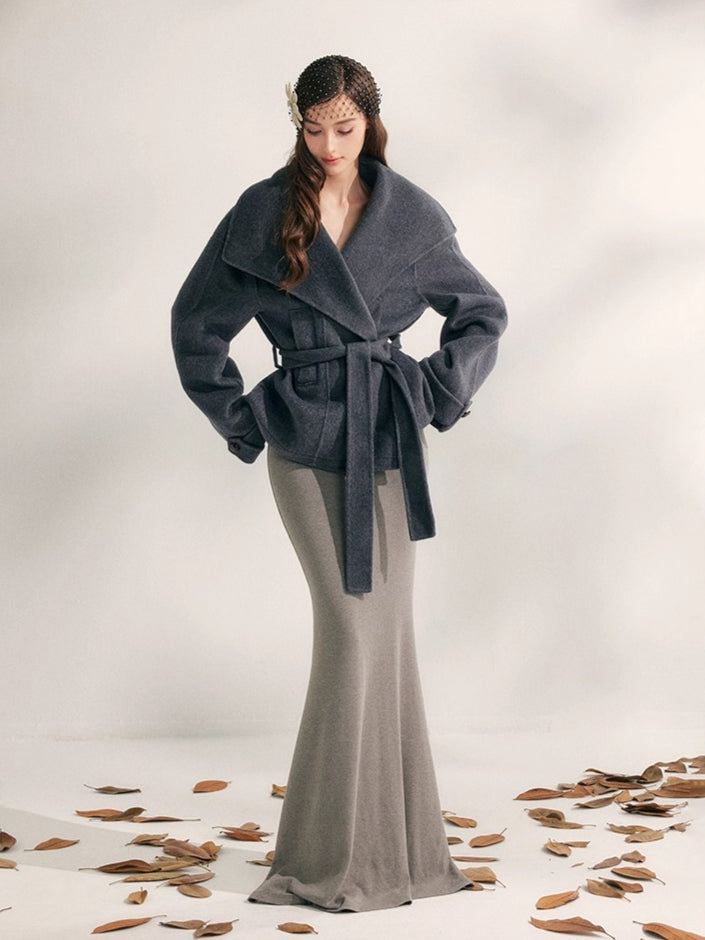 Wool Harmony Double-Faced Short Belted Jacket