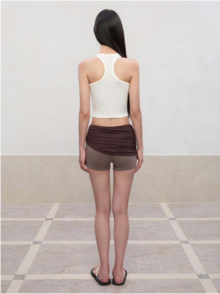 Color-Blocked and Pleated Low-Waist Shorts