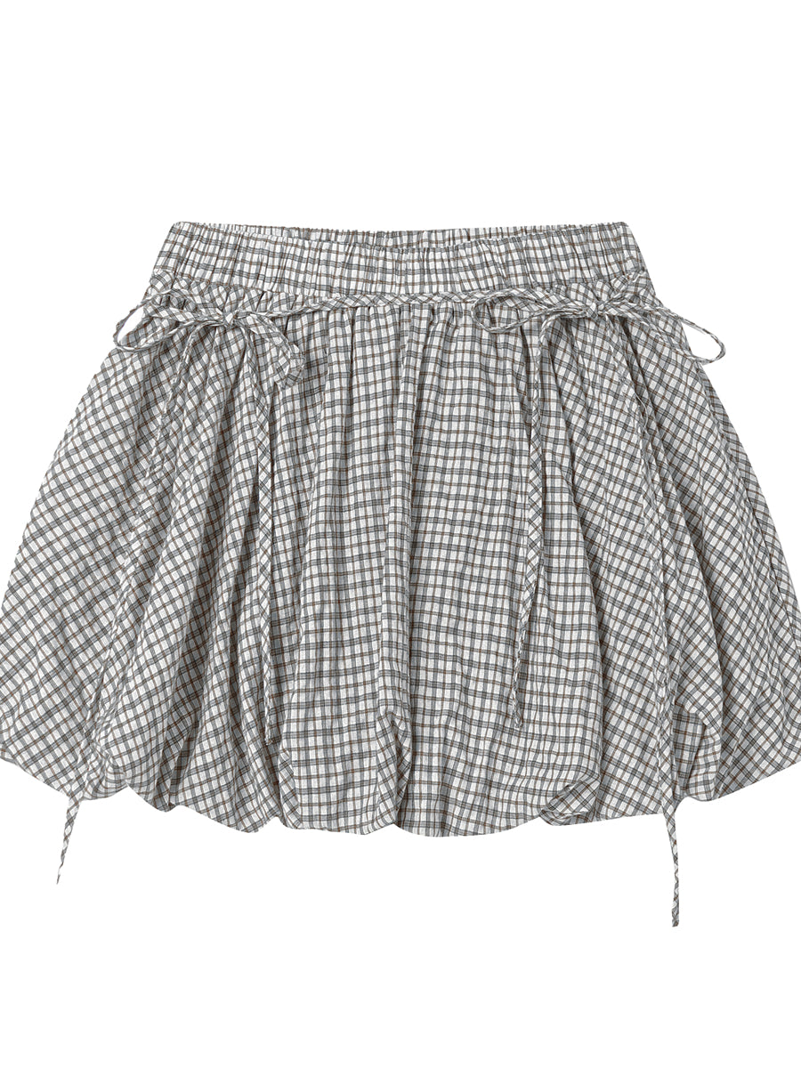 Khaki & Black Retro Check Shirt & Skirt Set - CHINASQUAD