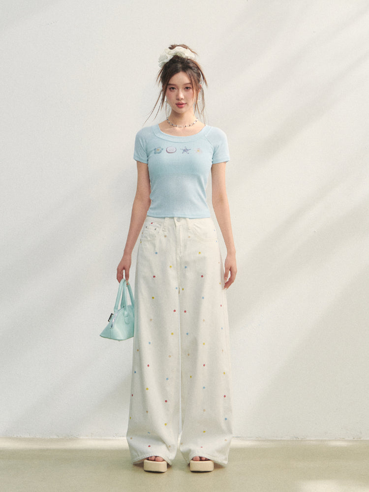 Crew Neck Printed Backless Embroidered T-Shirt - CHINASQUAD